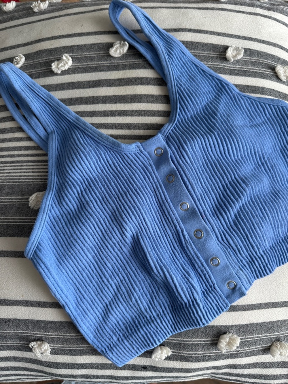 aerie Blue Ribbed Button-Front Crop Tank